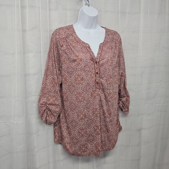Croft & Barrow Red Orange Boho Floral Geometric Peasant Blouse 1X - Picture 5 of 11